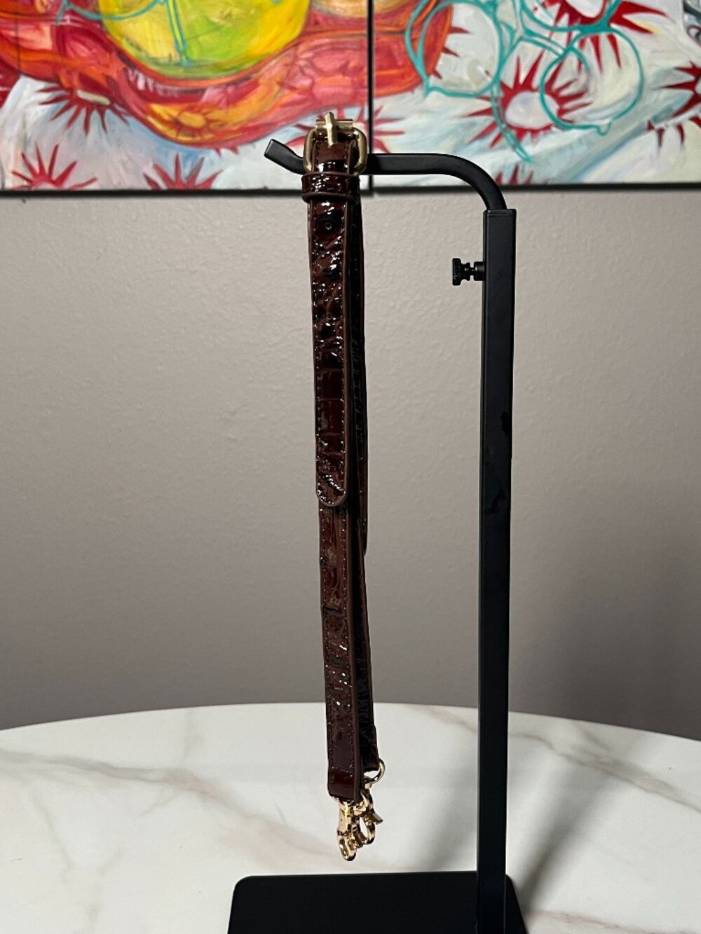 Brown Croc Embossed Patent Leather Adjustable Crossbody Purse Strap